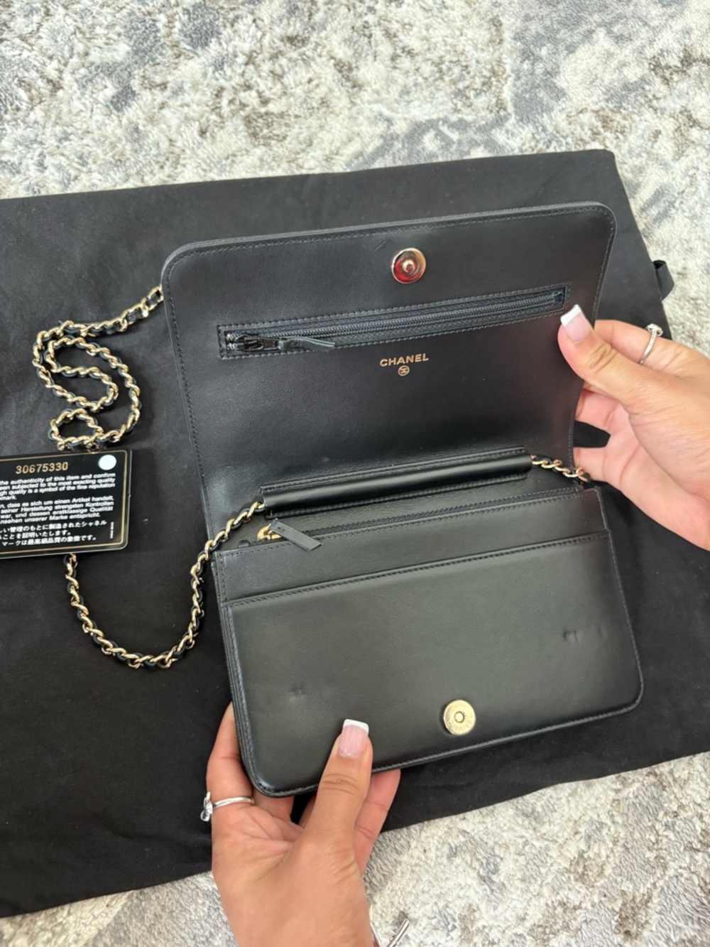 CHANEL Black Quilted Leather Crossbody with Gold-Tone Chain - Picture 4 of 10